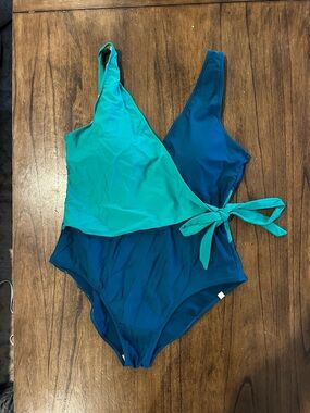 Summersalt One Piece Swimsuit Womens 16 Colorblock Teal Blue Wrap Tie